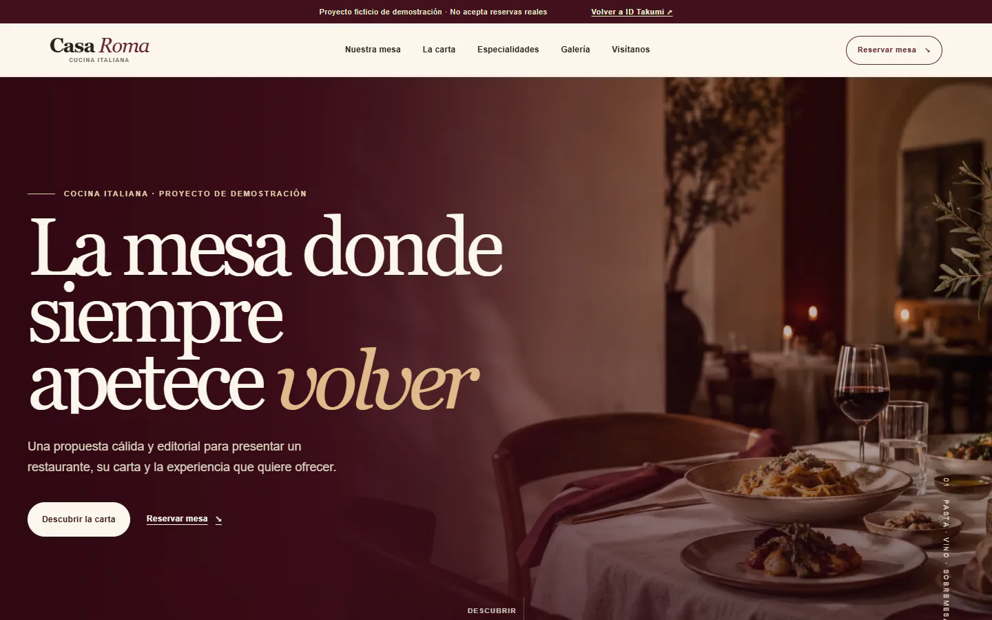 Vista previa del proyecto web Restaurante Casa Roma