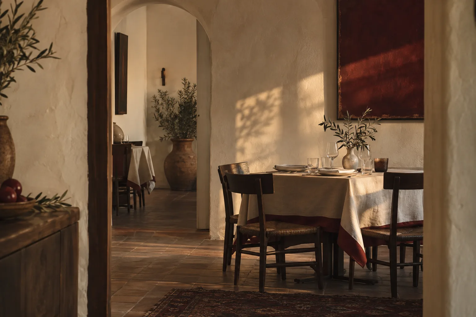 Comedor cálido creado como ambiente ficticio para Casa Roma